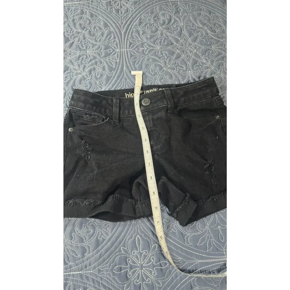 Hippie Girl Cassedy Black Denim Cuffed Shorts Stretch Casual Minimalist Size 8